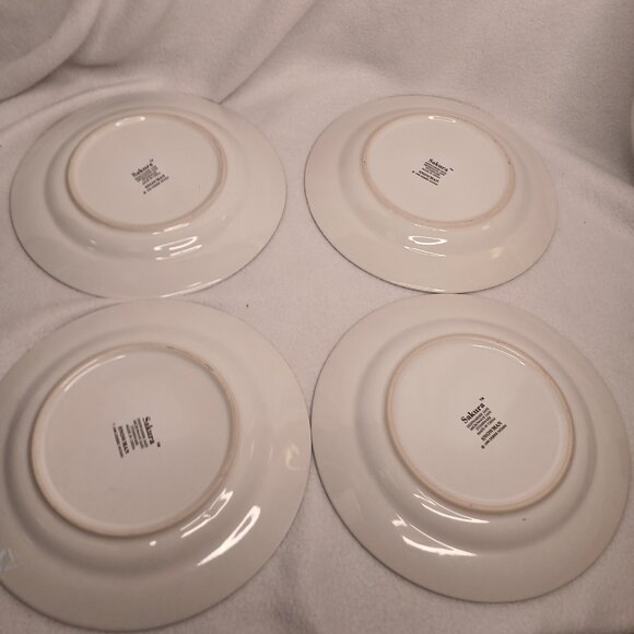 4 Salad Plates Sakura Debbie Mumm 4 Designs Snowman Vintage Stoneware 1997 Folk - Picture 12 of 13